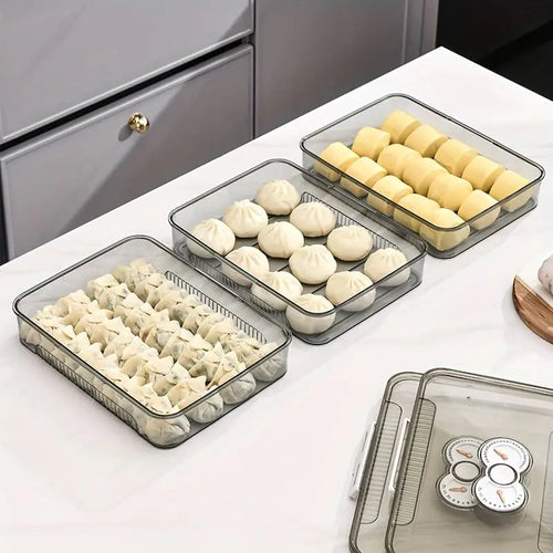 Clear Dumpling Storage Container with Lid - Stackable Food Organizer Box