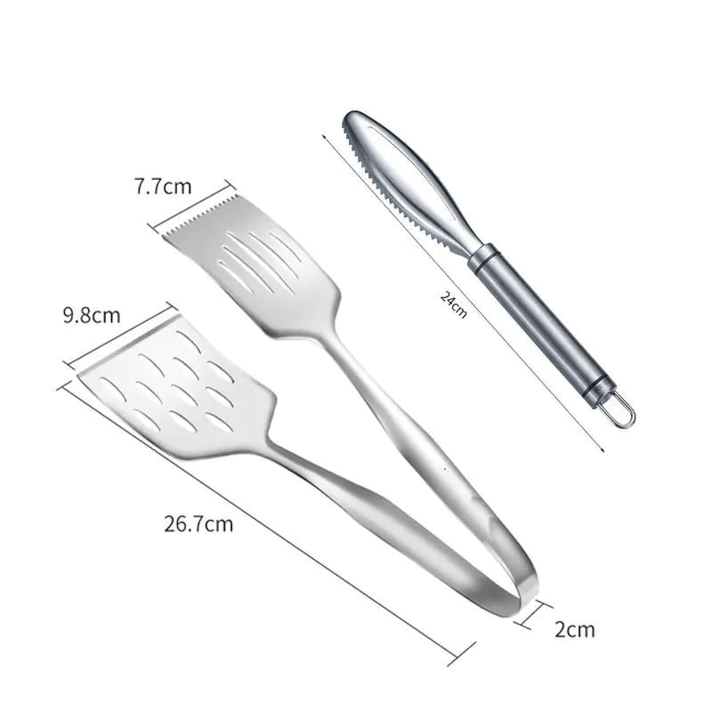 Stainless Steel BBQ Spatula and Food Clip Utensils
