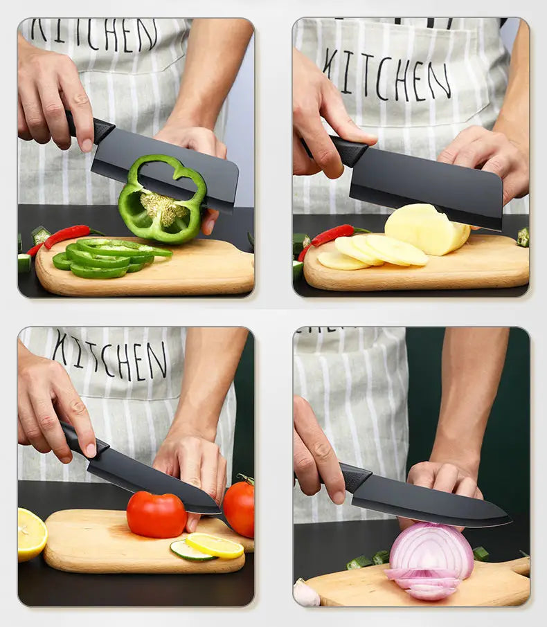 Set of 2 Stainless Steel Kitchen Knives with Black Blades