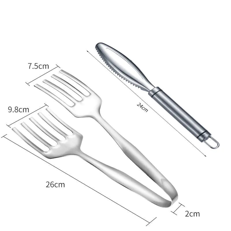Stainless Steel BBQ Spatula and Food Clip Utensils