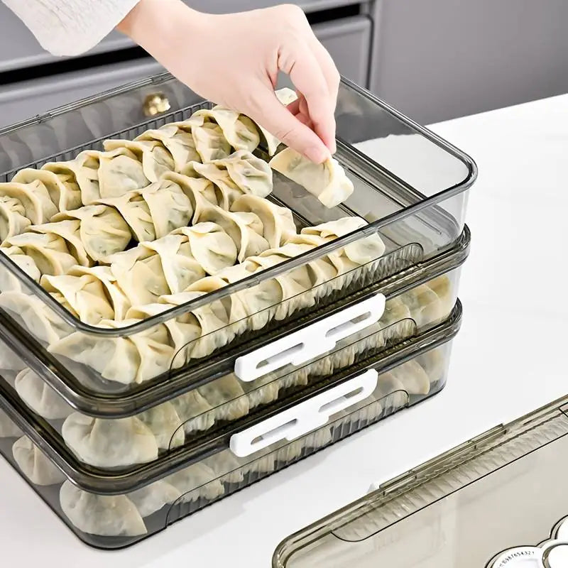 Clear Dumpling Storage Container with Lid - Stackable Food Organizer Box