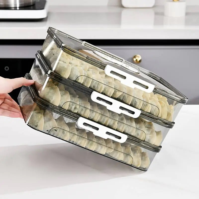 Clear Dumpling Storage Container with Lid - Stackable Food Organizer Box