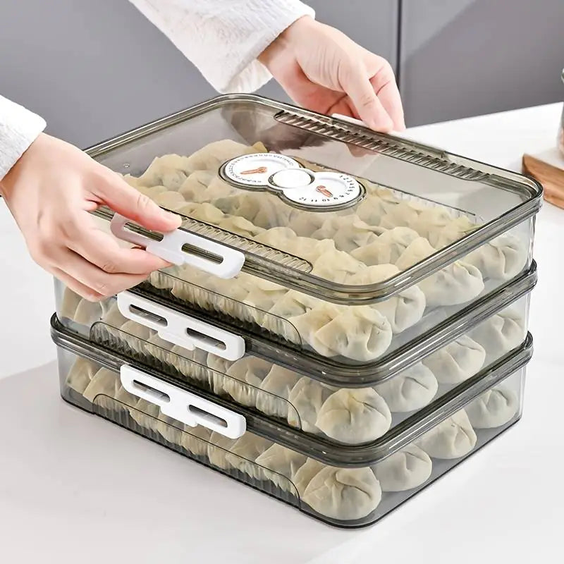 Clear Dumpling Storage Container with Lid - Stackable Food Organizer Box