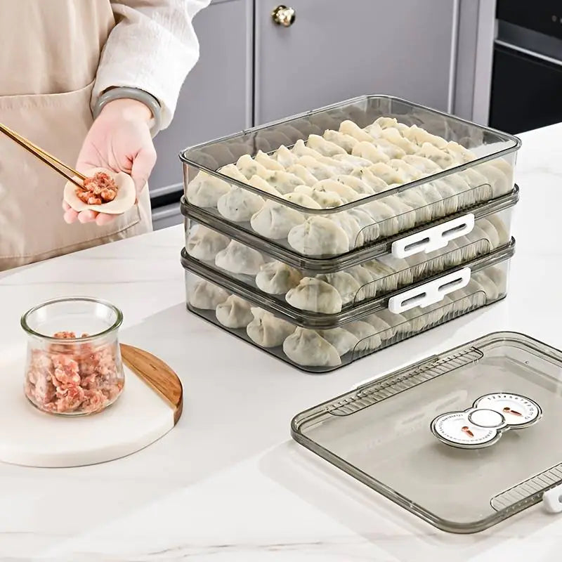 Clear Dumpling Storage Container with Lid - Stackable Food Organizer Box