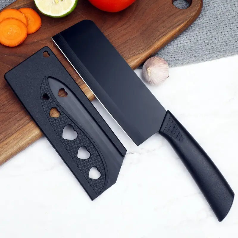 Set of 2 Stainless Steel Kitchen Knives with Black Blades