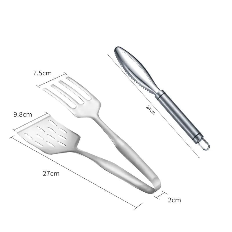 Stainless Steel BBQ Spatula and Food Clip Utensils