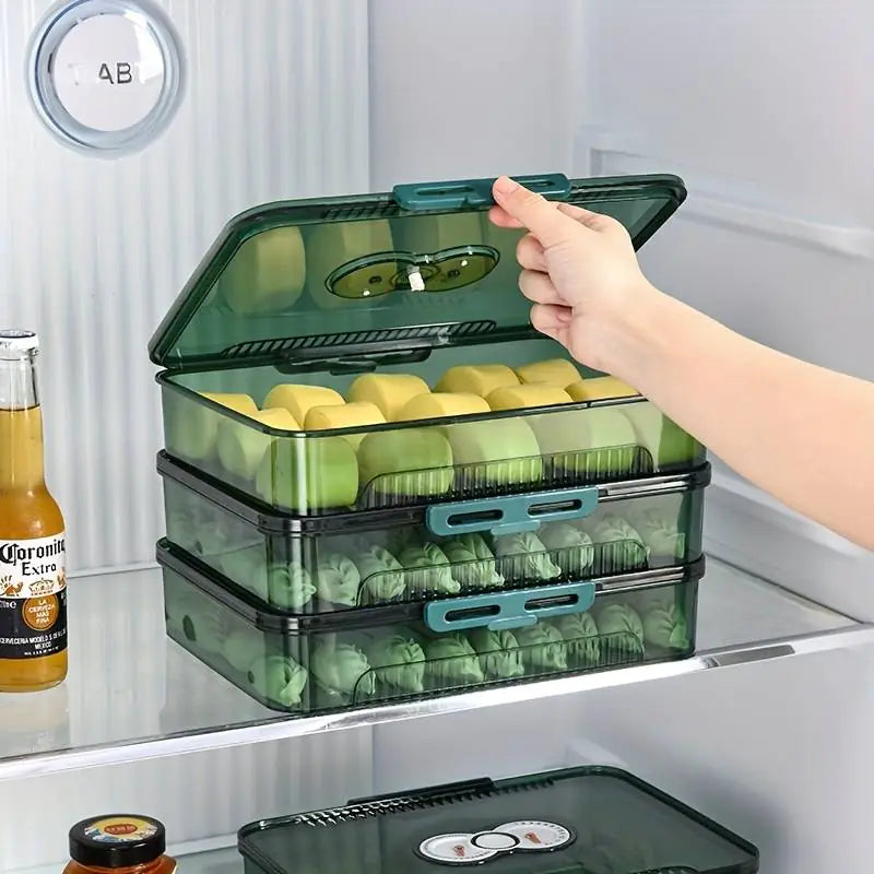 Clear Dumpling Storage Container with Lid - Stackable Food Organizer Box